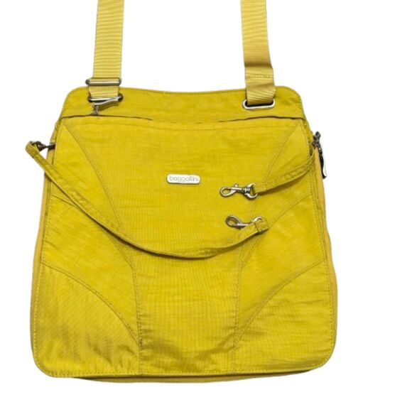 Baggallini Expandable Messenger Crossbody Bag Kiwi Yellow Nylon Sample Product - Picture 2 of 9